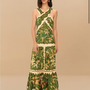 Farm Rio Beige Tropical Isla Lenzing Ecovero Euroflax Maxi Dress